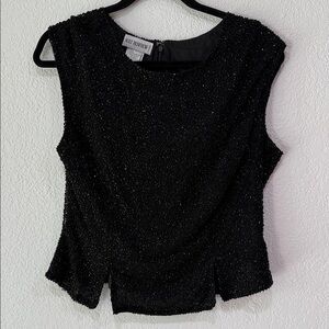 Vintage Holt Renfrew Beaded Black Party Top XL Sleeveless Evening Blouse